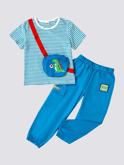 Hopscotch - Blue Dino Applique T-shirt & Joggers