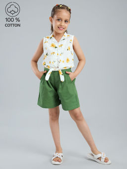 Hopscotch - White Cotton Floral Blouse & Shorts