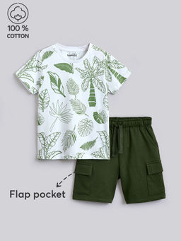 Hopscotch - White Cotton Tropical T-shirt & Shorts