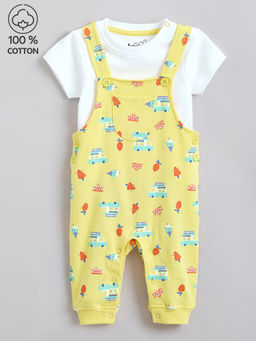 Hopscotch - Yellow Cotton T-shirt & Dungaree