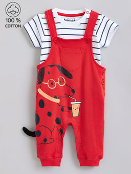 Hopscotch - Red Cotton T-shirt & Dungaree