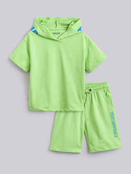 Hopscotch - Green Cotton Hooded T-shirt & Shorts