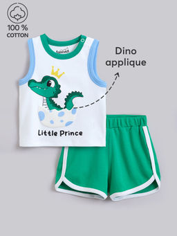 Hopscotch - White Cotton Dino Vest & Shorts