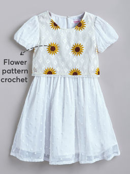 Hopscotch - White Floral Embroidered Dress