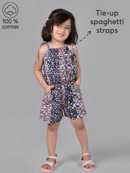 Hopscotch - Navy Blue Pure Cotton Tie-up Strap Playsuit