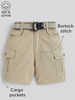 Hopscotch - Khaki Pure Cotton Cargo Shorts with Belt
