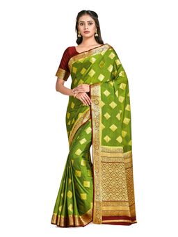 Mimosa - Green Mysore Silk Style Crepe Saree With Unstitched Blouse