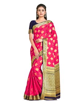 Mimosa - Pink Mysore Silk Style Crepe Saree With Unstitched Blouse