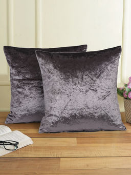 Eyda - Charcoal Velvet Solid Cushion Cover Set of 2 (16x16 inch)