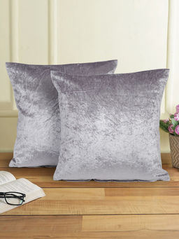 Eyda - Silver Velvet Solid Cushion Cover Set of 2 (16x16 inch)
