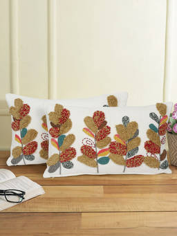 Eyda - Multi Chenille Embroidered Cushion Covers Set of 2 (12x20 inch)