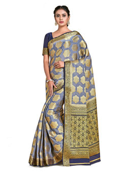 Mimosa - Grey Mysore Silk Style Crepe Saree With Unstitched Blouse
