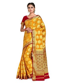 Mimosa - Yellow Mysore Silk Style Crepe Saree With Unstitched Blouse