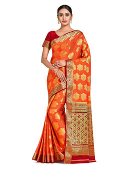 Mimosa - Orange Mysore Silk Style Crepe Saree With Unstitched Blouse