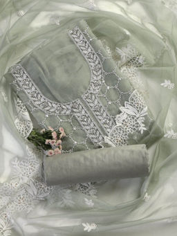 Swtantra - Grey Embellished Unstitched Kurta and Bottom With Dupatta (Set of 3)