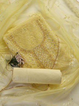 Swtantra - Lemon Yellow Embellished Unstitched Kurta and Bottom With Dupatta (Set of 3)