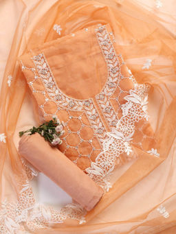 Swtantra - Peach Embellished Unstitched Kurta and Bottom With Dupatta (Set of 3)