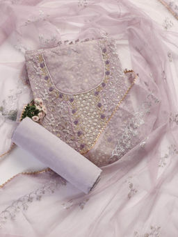 Swtantra - Lavender Unstitched Embellished Organza Kurta With Dupatta and Cotton Pyjama (Set of 3)