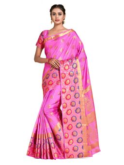 Mimosa - Pink Kanjivaram Style Art Silk Saree With Unstitched Blouse