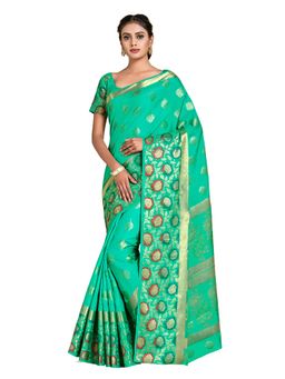 Mimosa - Green Kanjivaram Style Art Silk Saree With Unstitched Blouse