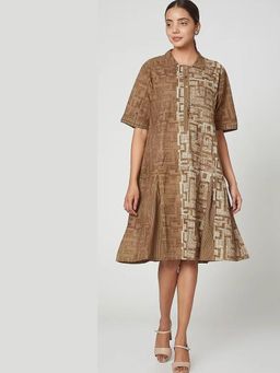 Banana Labs - Brown Geometric Hand Block Printed Midi Dress
