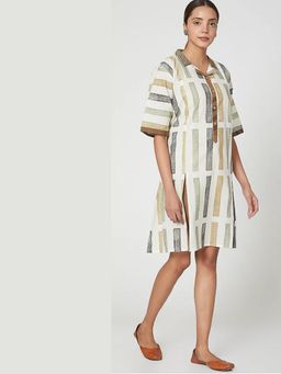 Banana Labs - White Cotton Geometric Printed Midi Dress
