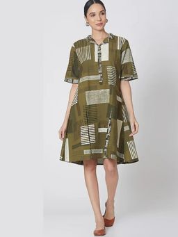 Banana Labs - Olive Green Printed Dress