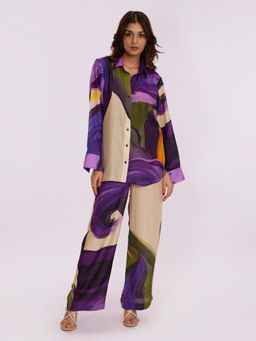 Poppi - Purple Wisteria Printed Shirt and Pant Set