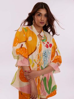 Poppi - Mustard Berry Printed Shirt and Shorts Set