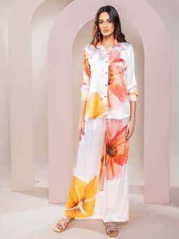 Poppi - White Sunbloom Printed Shirt and Pant Set