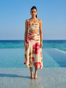 Poppi - Ivory Rose Printed Crop Top and Midi Skirt