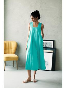 CANOOPI - Firoza Blue Solid A Line Midi Dress