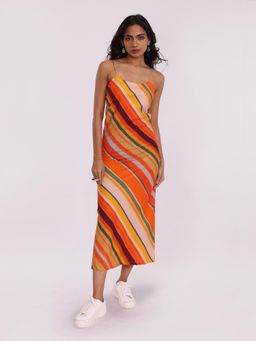 Poppi - Orange Striped Long Slip Dress