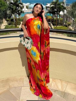 Poppi - Red Cerise Printed Kaftan Dress