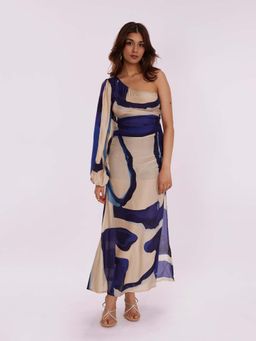 Poppi - Blue Sapphire Printed One Shoulder Dress