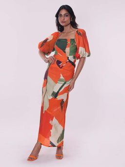 Poppi - Orange Jungle Printed Maxi Dress