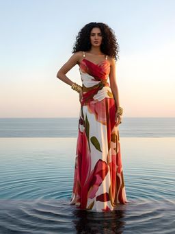 Poppi - Red Rosa Pleated Maxi Dress