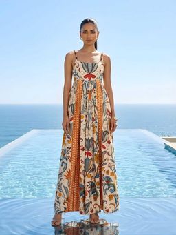 Poppi - Blue Farm Printed Maxi Dress