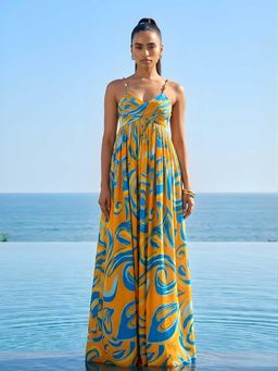 Poppi - Green Ripple Printed Maxi Dress