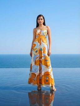 Poppi - Mustard Lunar Printed Maxi Dress