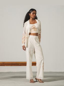 TRISARA - Ivory Paisley Trio Co-Ord Set with Trousers and Shirt
