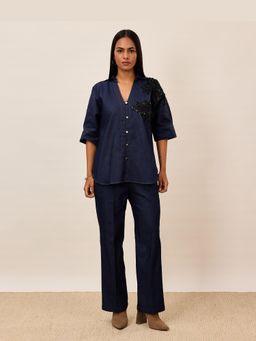 TRISARA - Midnight-Blue Denim Co-Ord Set with Pant