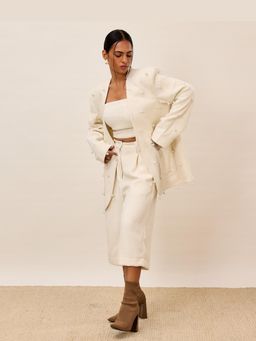 TRISARA - Ivory Pearl Trio Co-Ord Set with Pant and Blazer