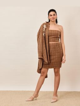 TRISARA - Mocha Tweed Trio Co-Ord Set with Skirt