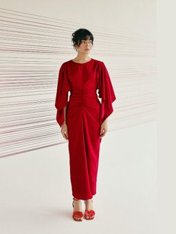ETE - Women Red Crepe Solid Dress