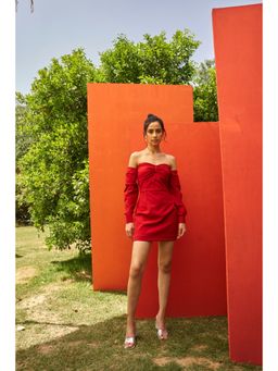 ETE - Women Red Crepe Solid Dress