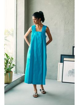 CANOOPI - Granita Blue Solid A Line Midi Dress