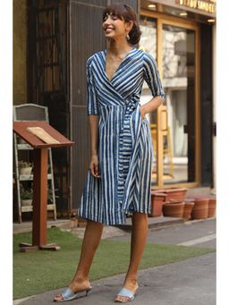 Okhai - Perfect Geometry' Pure Cotton Indigo Wrap Dress