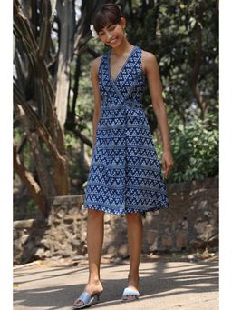 Okhai - Mountain Snow' Pure Cotton Indigo Sleeveless Wrap Dress