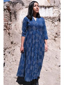 Okhai - Indigo Slosh Hand Block Printed Pure Cotton Dress